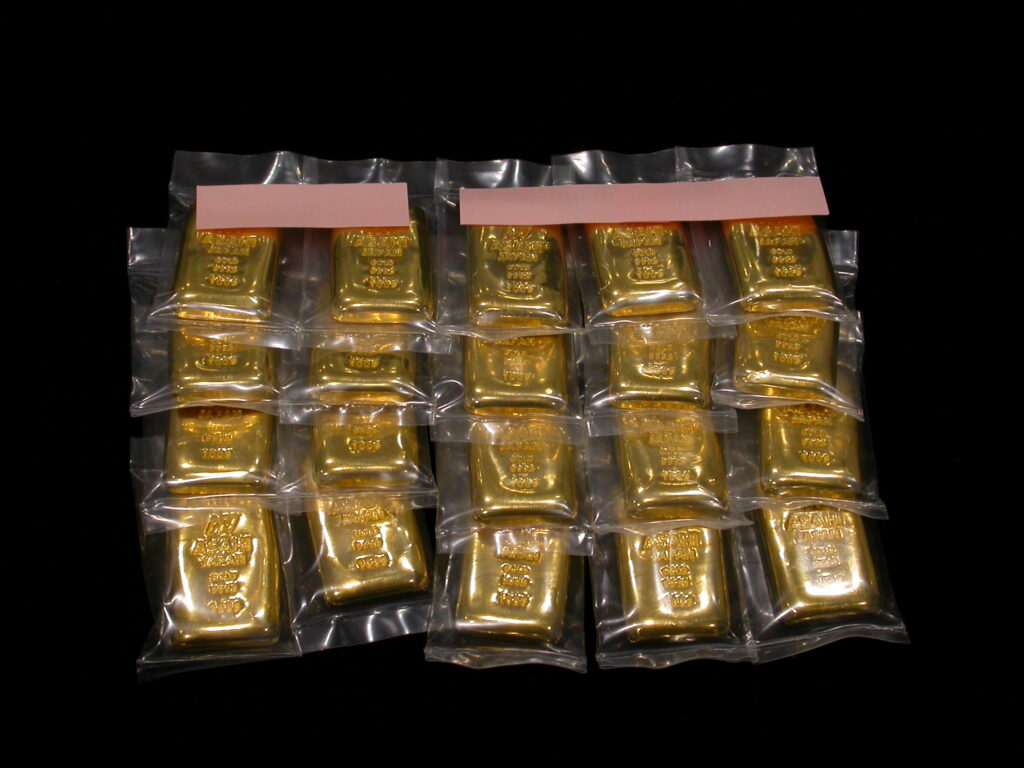 精錬分割加工】三菱マテリアル 純金 K24 インゴット 1kg 2本を100gへ